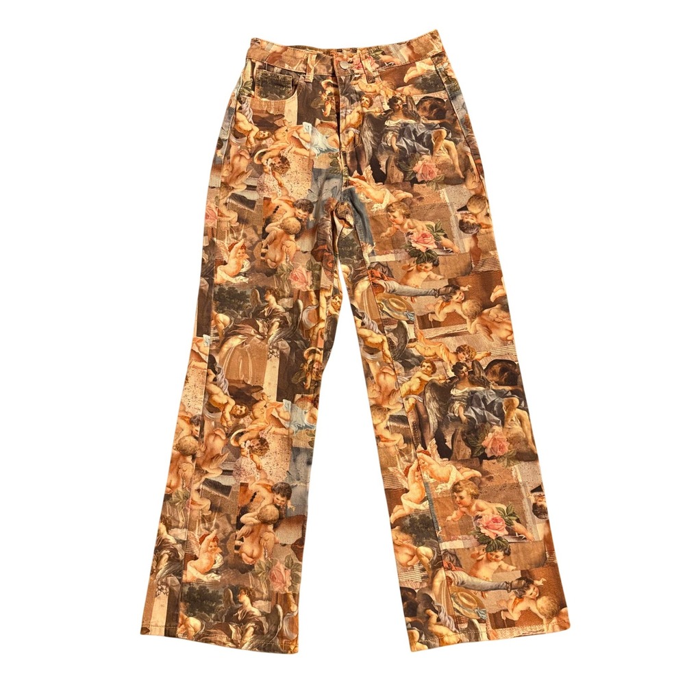 SHEIN Renaissance Cherub Print Wide Leg Jeans Size 27